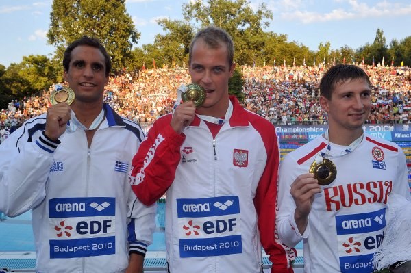 Od lewej: Janis Drymonakos, Paweł Korzeniowski i Nikołaj Skworcow