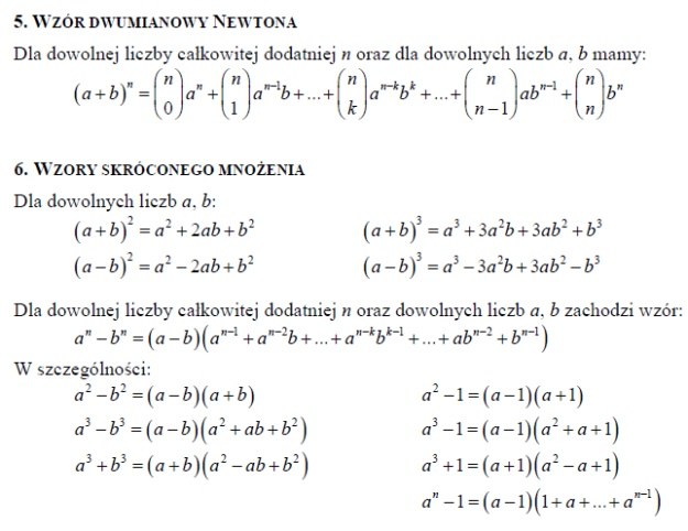 Przydatne wzory matematyczne (część I) /