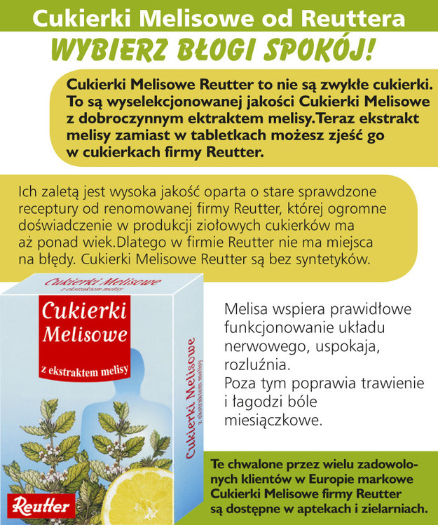 POLECAMY CUKIERKI MELISOWE - Reutter /materiały prasowe /materiały prasowe