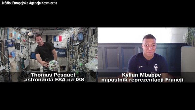 Napastnik reprezentacji Francji Kylian Mbappe zamienił kilka zdań z francuskim astronautą Thomasem Pesquetem o… piłce nożnej w kosmosie. Zobacz i posłuchaj, jak wyglądają próby gry w futbol na Międzynarodowej Stacji Kosmicznej.