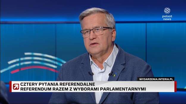 - Słusznie opozycja zarzuca, że to jest niszczenie idei referendum, bo tu nie chodzi o rozstrzygnięcie jakiejkolwiek trudnej sprawy - powiedział były prezydent RP Bronisław Komorowski w programie "Prezydenci i Premierzy" na antenie Polsat News.