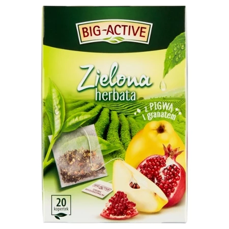 Big Active Zielona herbata z pigwą i granatem 34 g 20 x 1 7 g