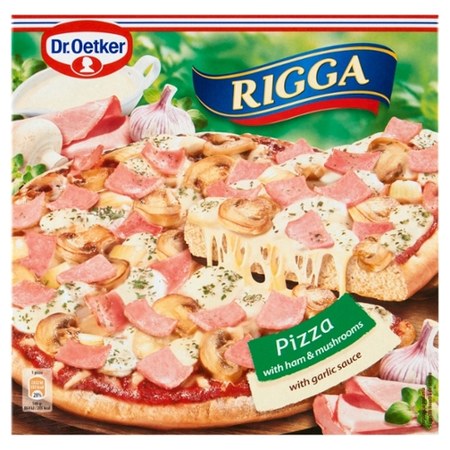 Dr Oetker Rigga Pizza z szynką i pieczarkami z sosem czosnkowym 270 g