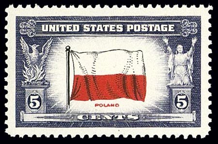Amerykański znaczek z polską flagą /Archiwum autora