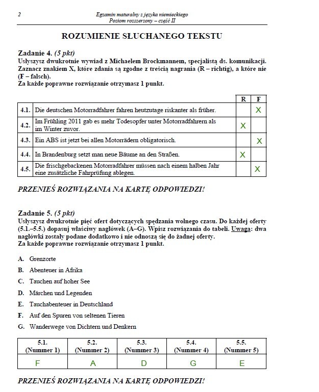 Matura 2013. Język niemiecki - arkusze i rozwiązania. Poziom rozszerzony Arkusz /INTERIA.PL