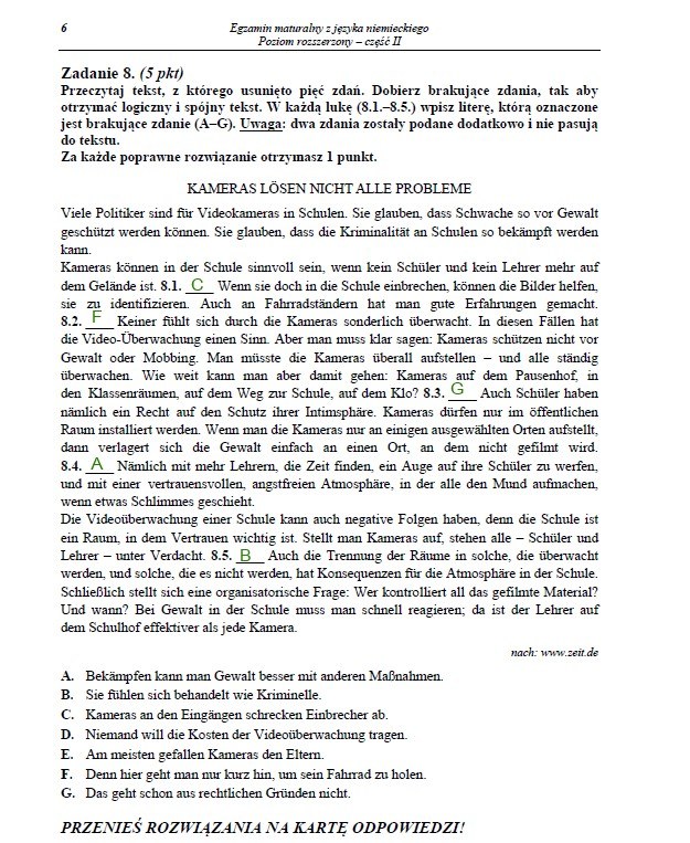 Matura 2013. Język niemiecki - arkusze i rozwiązania. Poziom rozszerzony Arkusz /INTERIA.PL