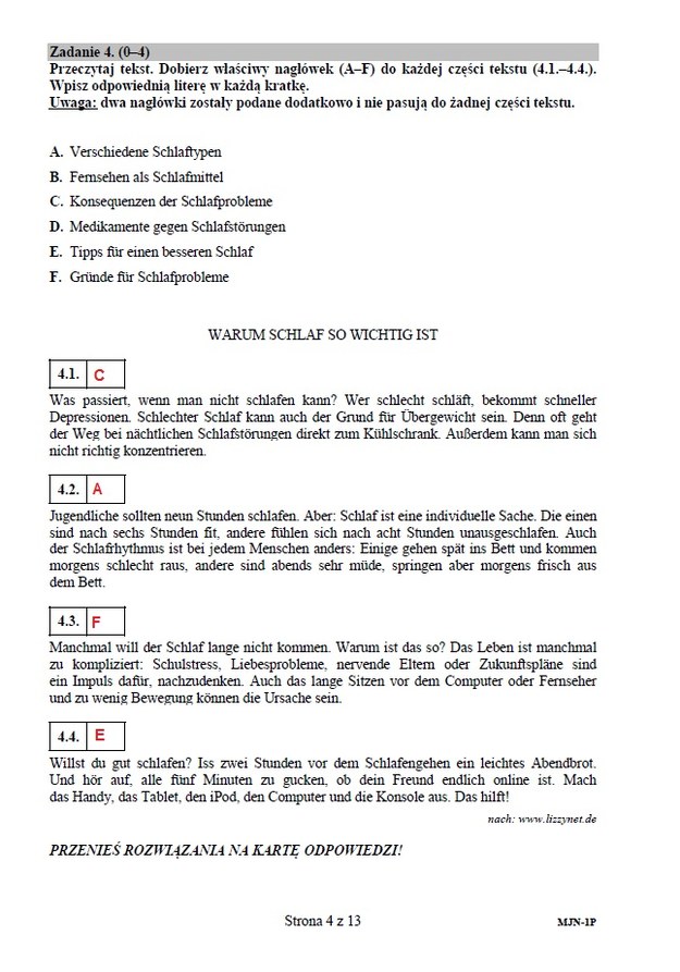 Matura 2015: Język niemiecki. Arkusze i odpowiedzi dla liceum CKE /