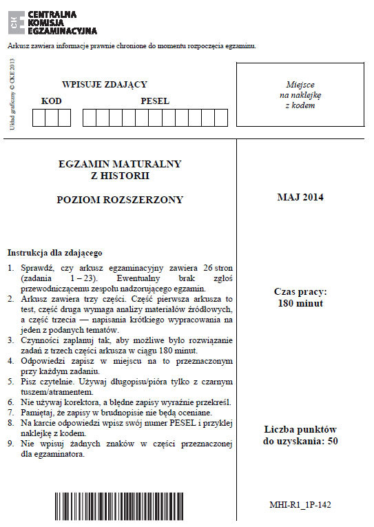 Egzamin maturalny z historii - poziom rozszerzony. Arkusz i rozwiązania Egzamin maturalny z historii - poziom rozszerzony. Arkusz i rozwiązania /INTERIA.PL