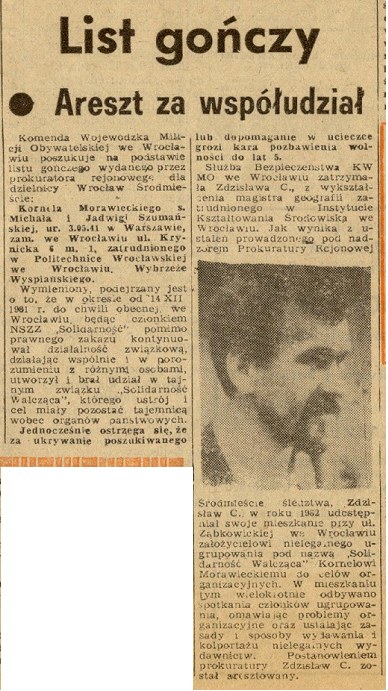 List gończy za Kornelem Morawieckim /Archiwum autora