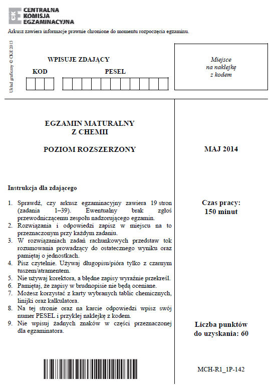 Matura 2014. Egzamin z chemii na poziomie rozszerzonym. Arkusz i odpowiedzi Matura 2014. Egzamin z chemii na poziomie rozszerzonym. Arkusz i odpowiedzi /INTERIA.PL