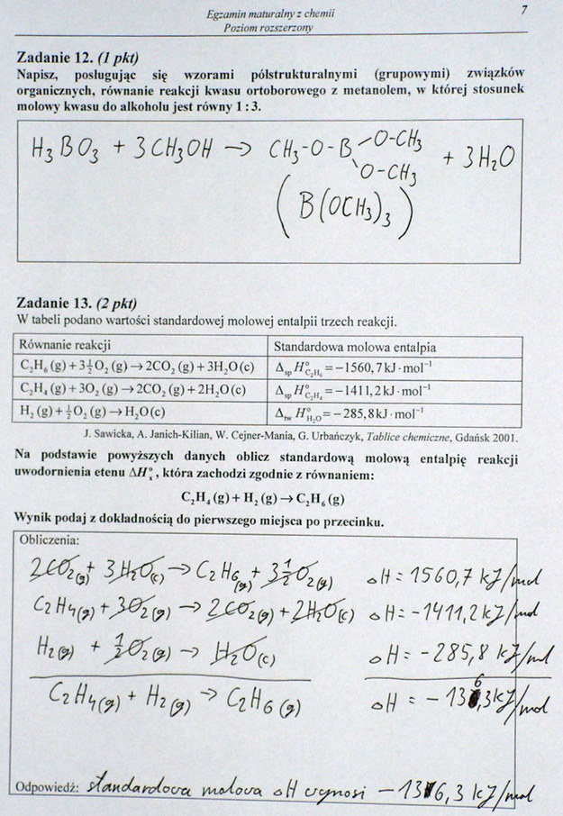 Matura 2014. Egzamin z chemii na poziomie rozszerzonym. Arkusz i odpowiedzi Matura 2014. Egzamin z chemii na poziomie rozszerzonym. Arkusz i odpowiedzi /INTERIA.PL
