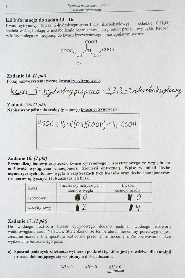 Matura 2014. Egzamin z chemii na poziomie rozszerzonym. Arkusz i odpowiedzi Matura 2014. Egzamin z chemii na poziomie rozszerzonym. Arkusz i odpowiedzi /INTERIA.PL