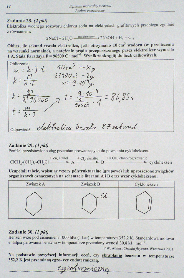 Matura 2014. Egzamin z chemii na poziomie rozszerzonym. Arkusz i odpowiedzi Matura 2014. Egzamin z chemii na poziomie rozszerzonym. Arkusz i odpowiedzi /INTERIA.PL