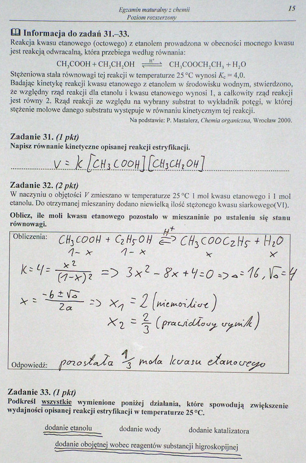 Matura 2014. Egzamin z chemii na poziomie rozszerzonym. Arkusz i odpowiedzi Matura 2014. Egzamin z chemii na poziomie rozszerzonym. Arkusz i odpowiedzi /INTERIA.PL