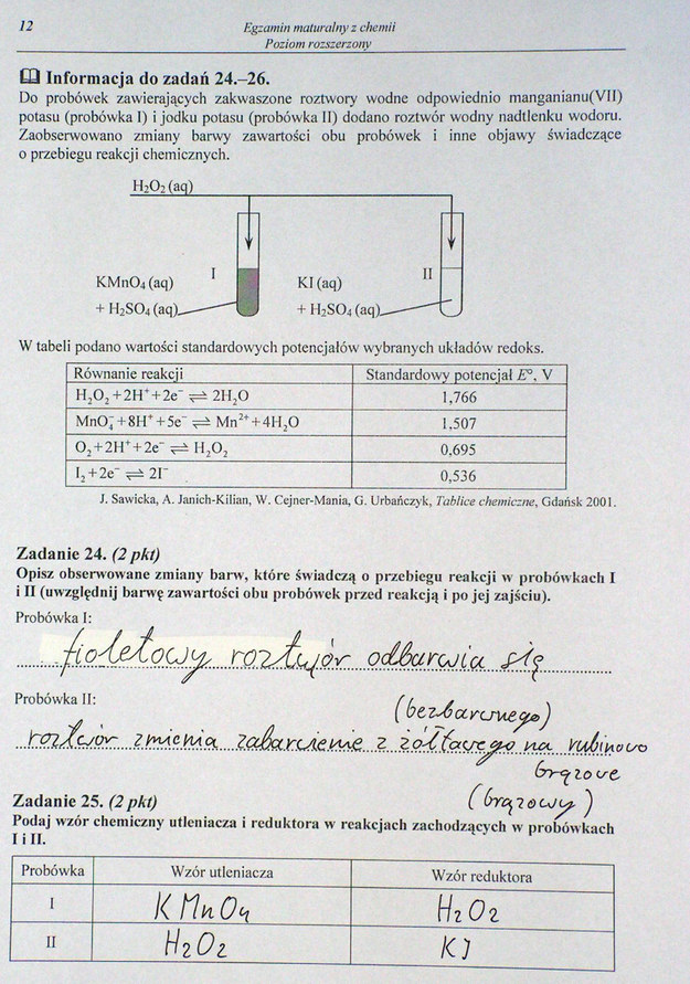 Matura 2014. Egzamin z chemii na poziomie rozszerzonym. Arkusz i odpowiedzi Matura 2014. Egzamin z chemii na poziomie rozszerzonym. Arkusz i odpowiedzi /INTERIA.PL