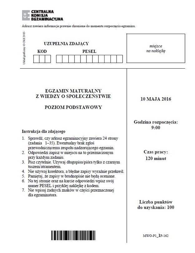 Matura 2016: Wiedza o społeczeństwie, poziom podstawowy Matura 2016: WOS, poziom podstawowy /INTERIA.PL