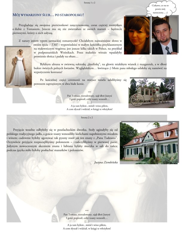 Wyniki konkursu "Mój wymarzony ślub" Odpowiedź Justyny Ziembińskiej /Justyna Ziembińska /teletydzien.pl