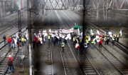 Protestujący górnicy blokują tory kolejowe w Katowicach