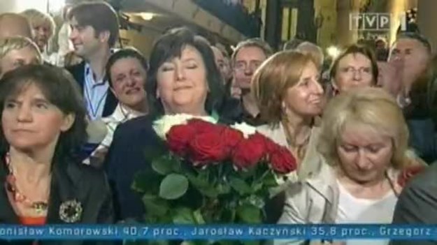 Wieczór wyborczy w TVP: Przemówienie Bronisława Komorowskego chwilę po ogłoszeniu wyników sondażowych pierwszej tury wyborów.