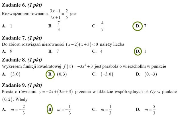 Sprawdzian Z Matematyki Klasa 1 Liceum Funkcje - Mądry