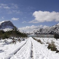 Zaśnieżona okolica gór Serra de Tramuntana na Majorce [PAP/EPA/ISAAC BUJ]