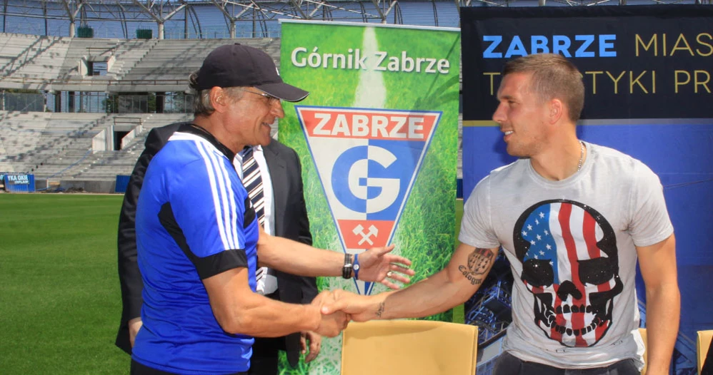 Lukas Podolski i trener Górnika Adam Nawałka