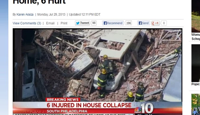  USA: Zawalił się budynek w Filadelfii. Są ranni