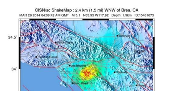 Wstrząs wtórny o sile 4,1 st. w skali Richtera nawiedził południową Kalifornię. Dzień wcześniej doszło tam do trzęsienia ziemi o sile 5,1 st.