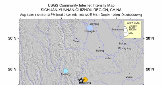 Co najmniej 367 osób zginęło, a około 1900 zostało rannych w trzęsieniu ziemi o sile 6,1 stopniaw skali Richtera, które nawiedziło prowincję Yunnan w południowo-zachodnich Chinach. Setki osób jest zaginionych, a tysiące domów zostało zniszczonych. 