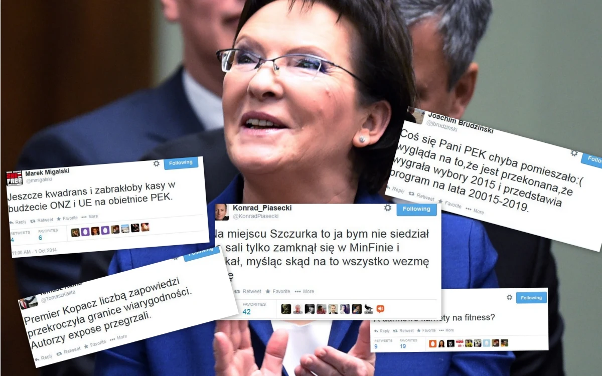 "Jeszcze kwadrans i zabrakłoby kasy w budżecie ONZ i UE na obietnice PEK (premier Ewy Kopacz - red.)", "Święty Mikołaj przyszedł w tym roku wcześniej", "A darmowe karnety na fitness?" - tak Twitter zareagował na wystąpienie Ewy Kopacz. W swoim expose nowa premier złożyła rekordową liczbę obietnic.