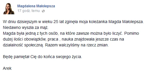 Wpis na portalu społecznościowym