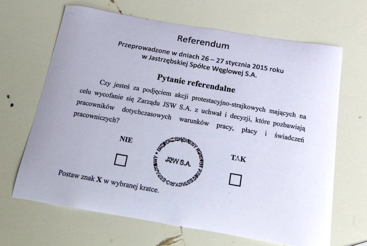 Związkowcy z Jastrzębskiej Spółki Węglowej zdecydowali o rozpoczęciu akcji protestacyjno-strajkowej. Decyzję ogłosili po przeprowadzeniu referendum, w którym zdecydowana większość głosujących poparła protest. 