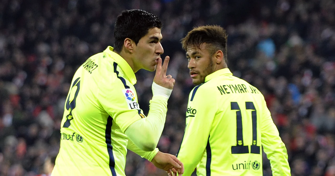 Gwiazdy Barcelony Luis Suarez (z lewej) i Neymar 