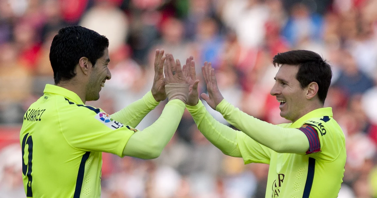 Gwiazdy Barcelony Luis Suarez - Lionel Messi (z prawej)