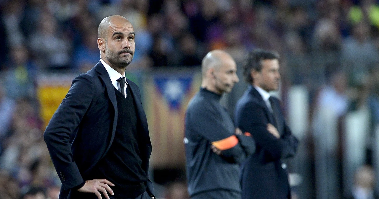 Pep Guardiola podczas meczu Barcelona - Bayern