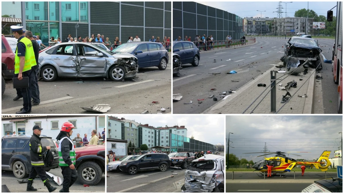 Potężny karambol na skrzyżowaniu ulic Grota Roweckiego i Kobierzyńskiej w Krakowie. Uszkodzonych zostało co najmniej kilkanaście samochodów; jedno dachowało - zaalarmowała nas słuchaczka na Gorąca Linię RMF FM. Jak udało nam się potwierdzić, 15 osób zostało rannych. Do szpitala trafiło dziesięciu poszkodowanych. Stan dwóch osób jest ciężki.