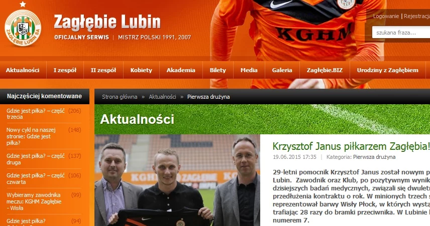 Krzysztof Janus już w Zagłębiu Lubin; źródło: zaglebie.com