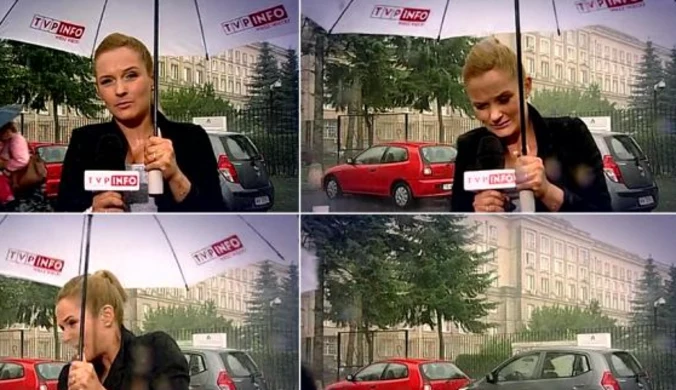 Reporterka TVP walczy w wichurą