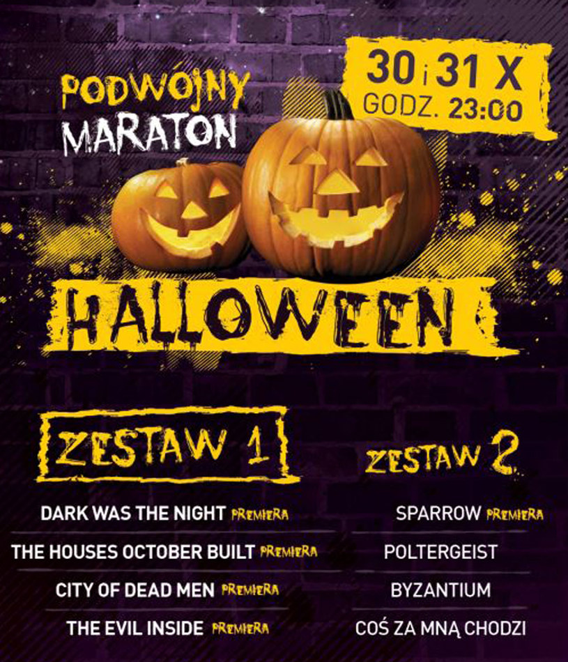 Ogólnopolska sieć kin Helios zaprasza na podwójny maraton Halloween. 30 i 31 października we wszystkich kinach sieci widzowie będą mogli wybierać spośród aż ośmiu horrorów, które w większości zostały sprowadzone specjalnie z tej okazji.