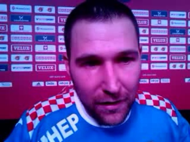 Prawoskrzydłowy Chorwatów Ivan Czupić po wygranym meczu z Białorusią 27-21 na ME piłkarzy ręcznych, odbywających się w Polsce.