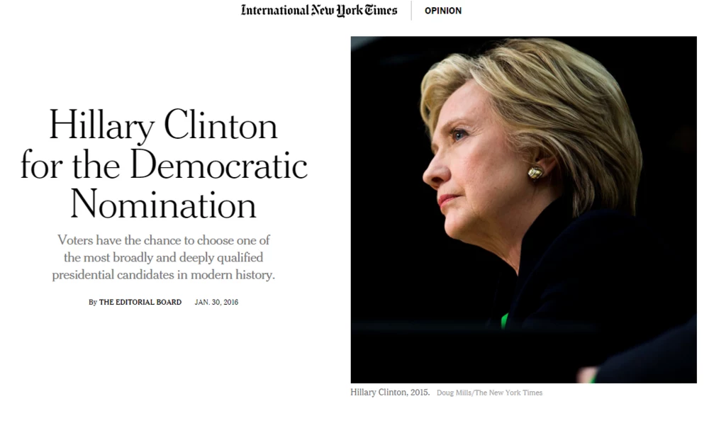 "NYT" popiera Hillary Clinton