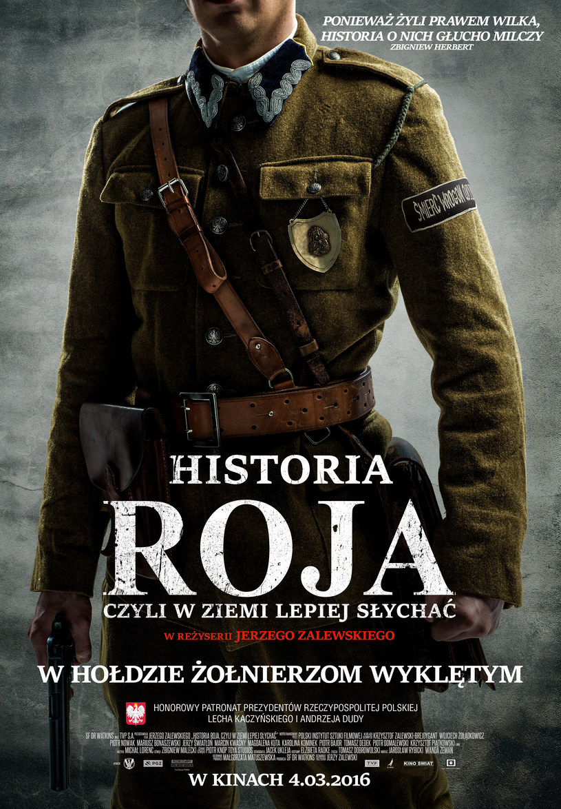 „Historia Roja” - pierwszy film fabularny o Żołnierzach Wyklętych, został objęty Honorowym Patronatem przez Prezydentów Rzeczypospolitej Polskiej – Lecha Kaczyńskiego i Andrzeja Dudę. Prezentujemy ostateczny plakat tej produkcji. „Historia Roja” pojawi się w kinach w całej Polsce już 4 marca