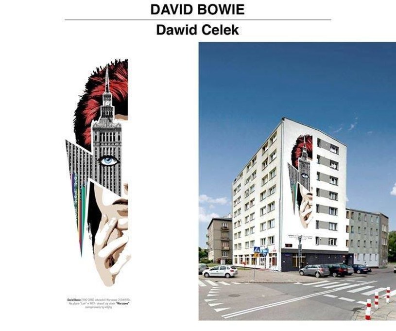 Rusza zbiórka pieniędzy na zwycięski projekt muralu poświęconego Davidowi Bowiemu. Widnieje na nim nie tylko twarz muzyka, ale i Pałac Kultury i Nauki. "Mural jest bardzo w stylu Bowiego" - mówi PAP Life Piotr Metz. Autorem projektu jest imiennik artysty, Dawid Celek.