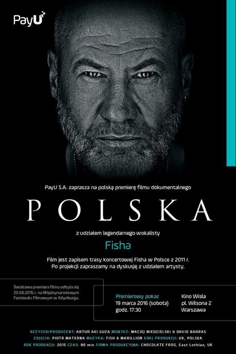 W sobotę (19 marca) w Kinie Wisła w Warszawie odbędzie się polski premierowy pokaz dokumentalnego filmu "Polska" o Fishu, byłym wokaliście grupy Marillion.