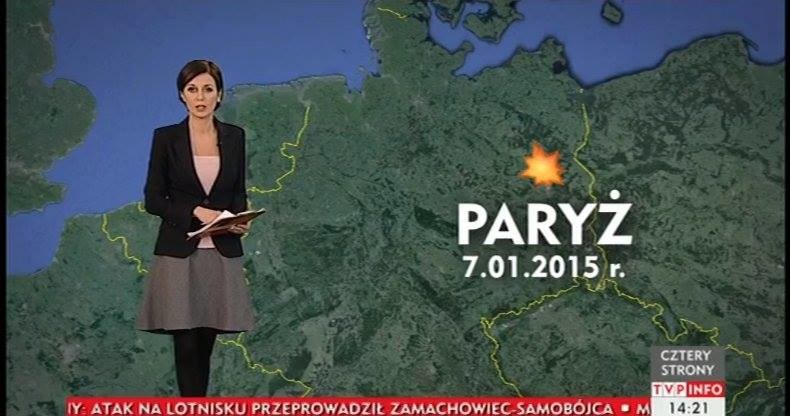 W popołudniowym serwisie informacyjnym w TVP Info, w którym w związku z dzisiejszym zamachem w Brukseli przypominano dotychczasowe miejsca ataków terrorystycznych, doszło do niefortunnej wpadki.  Na ilustracyjnej mapce pomylono Paryż z Berlinem.  