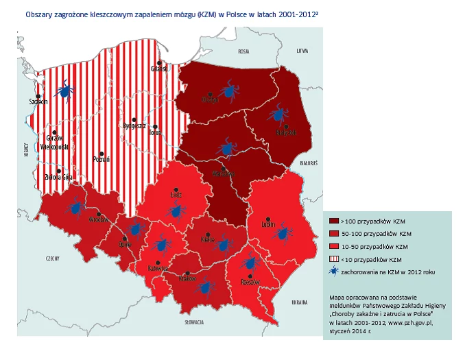 Obszary zagrożone kleszczowym zapaleniem mózgu 