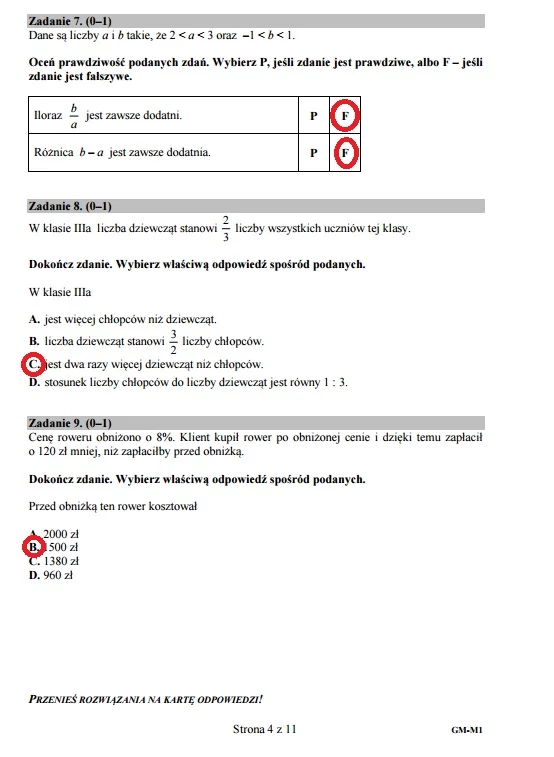 Egzamin gimnazjalny 2016 – matematyka, Zadania 7-9