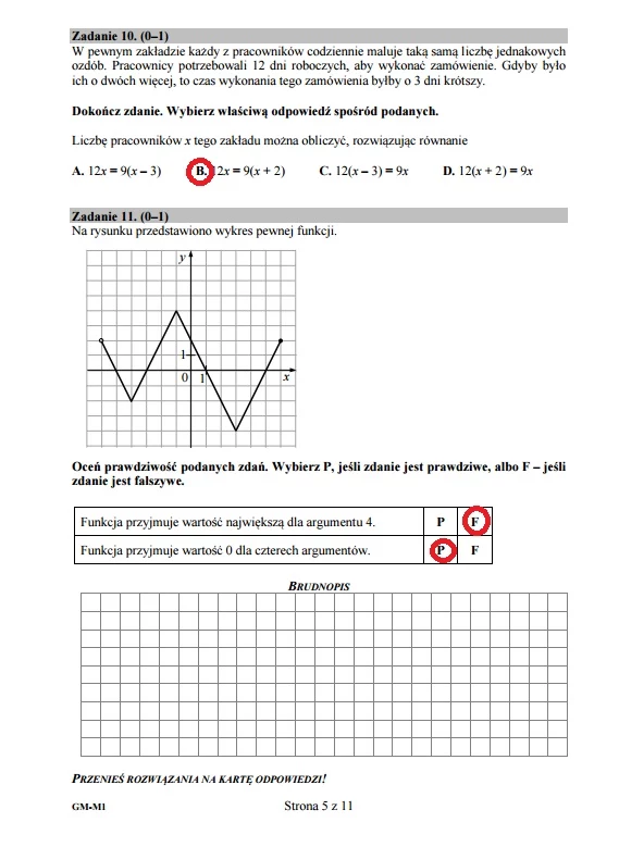 Egzamin gimnazjalny 2016 – matematyka, Zadania 10-11