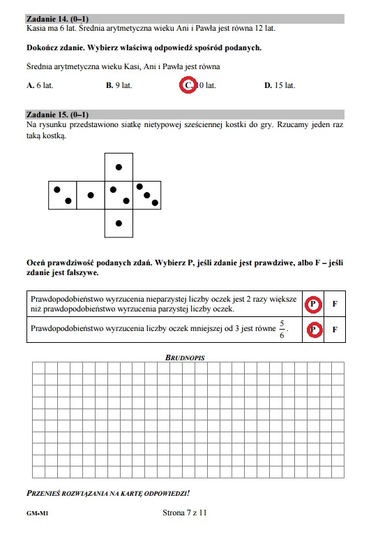 Egzamin gimnazjalny 2016 – matematyka, Zadania 14-15