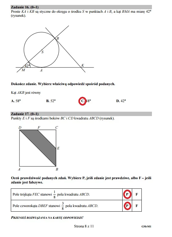 Egzamin gimnazjalny 2016 – matematyka, Zadanie 16-17